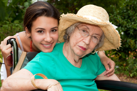 a girl with an elderly woman